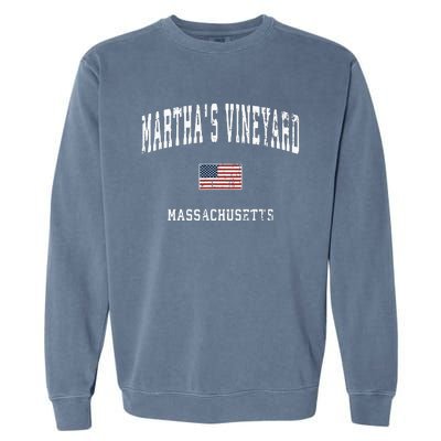 Marthas Vineyard Massachusetts Ma Vintage American Flag Garment-Dyed Sweatshirt