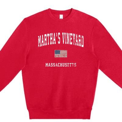 Marthas Vineyard Massachusetts Ma Vintage American Flag Premium Crewneck Sweatshirt