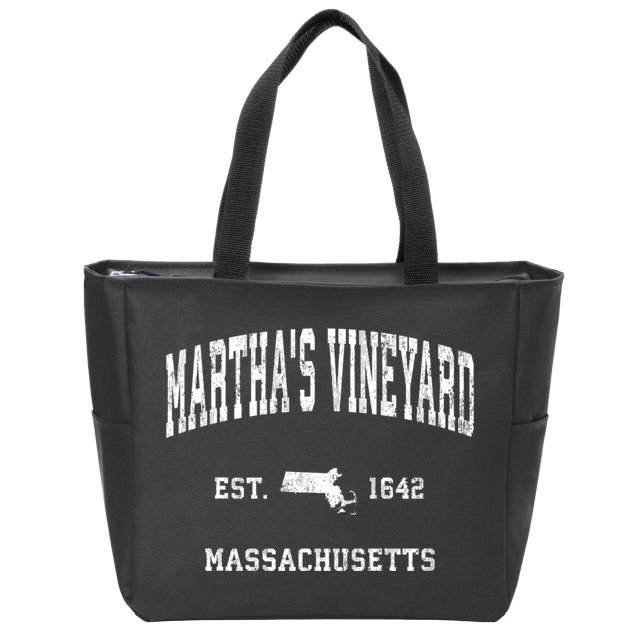 Marthas Vineyard Massachusetts Ma Vintage Established Athletic Zip Tote Bag