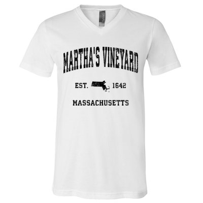 Marthas Vineyard Massachusetts Ma Vintage Established Athletic V-Neck T-Shirt
