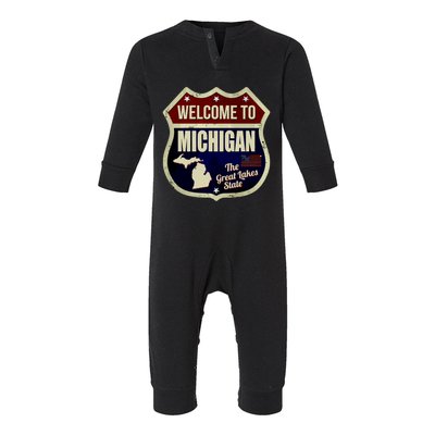 Michigan Vintage Metal Road Sign Logo Infant Fleece One Piece