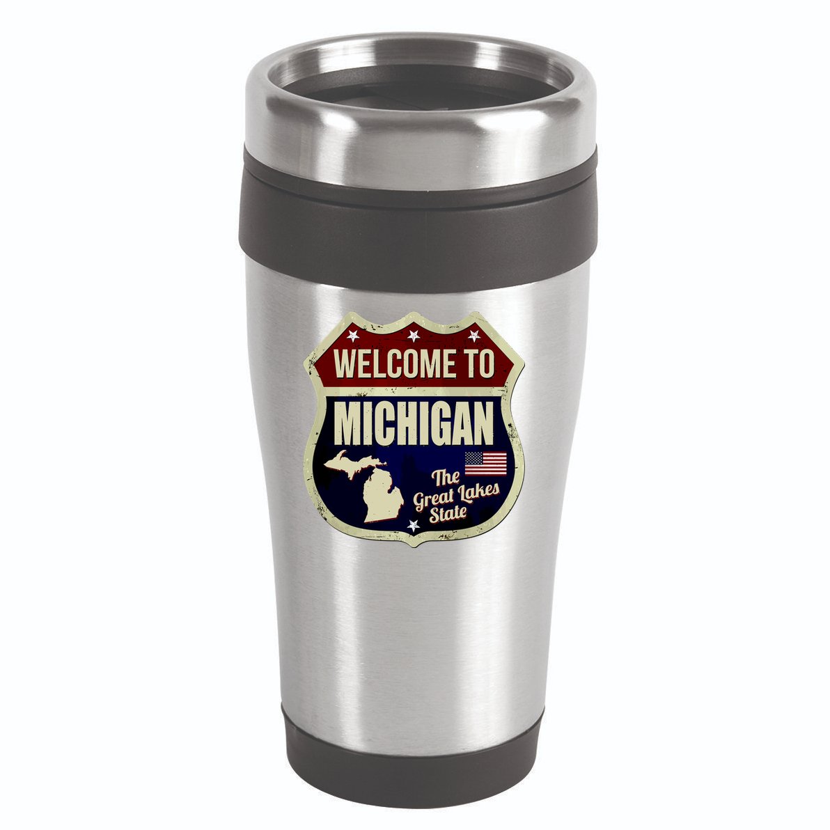 Michigan Vintage Metal Road Sign Logo 16oz Travel Tumbler