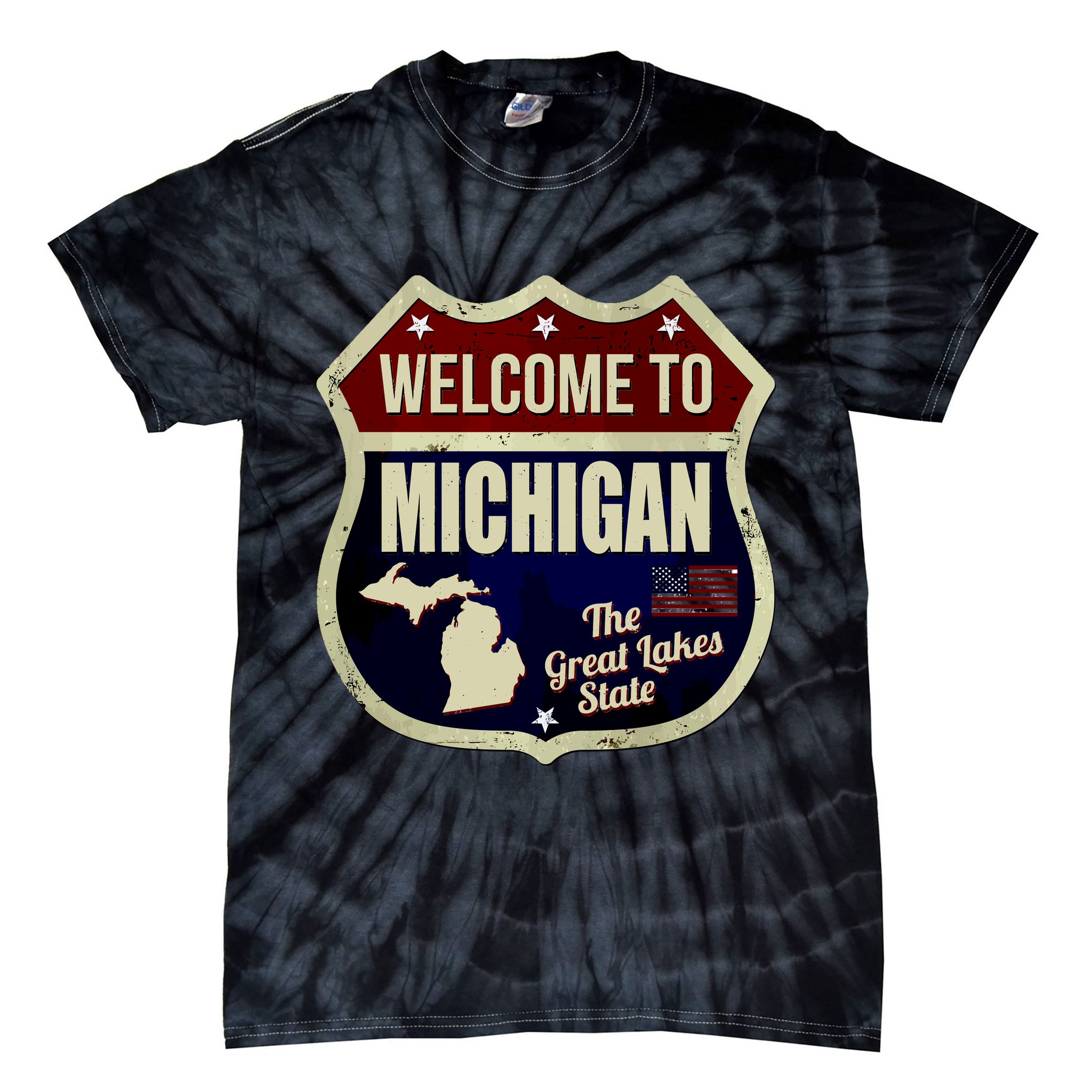 Michigan Vintage Metal Road Sign Logo Tie-Dye T-Shirt