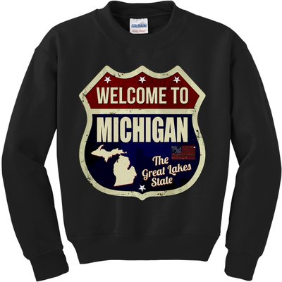 Michigan Vintage Metal Road Sign Logo Kids Sweatshirt