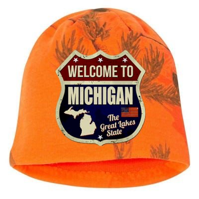 Michigan Vintage Metal Road Sign Logo Kati - Camo Knit Beanie