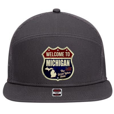 Michigan Vintage Metal Road Sign Logo 7 Panel Mesh Trucker Snapback Hat