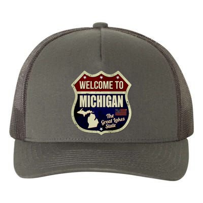 Michigan Vintage Metal Road Sign Logo Yupoong Adult 5-Panel Trucker Hat