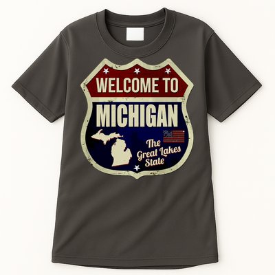Michigan Vintage Metal Road Sign Logo Tall T-Shirt