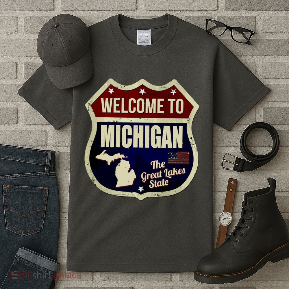Michigan Vintage Metal Road Sign Logo Tall T-Shirt