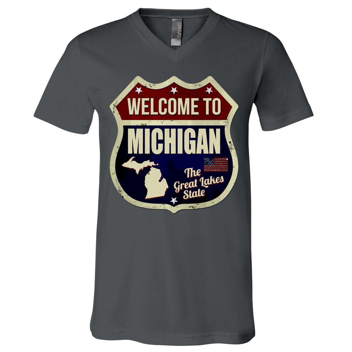 Michigan Vintage Metal Road Sign Logo V-Neck T-Shirt