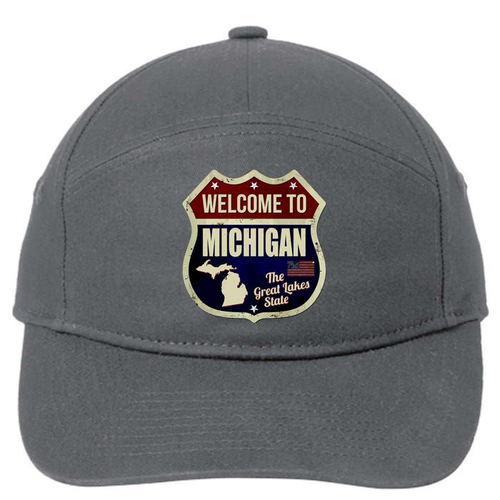 Michigan Vintage Metal Road Sign Logo 7-Panel Snapback Hat