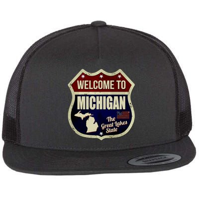 Michigan Vintage Metal Road Sign Logo Flat Bill Trucker Hat