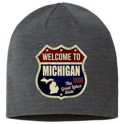 Michigan Vintage Metal Road Sign Logo Sustainable Beanie