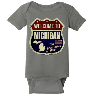 Michigan Vintage Metal Road Sign Logo Baby Bodysuit