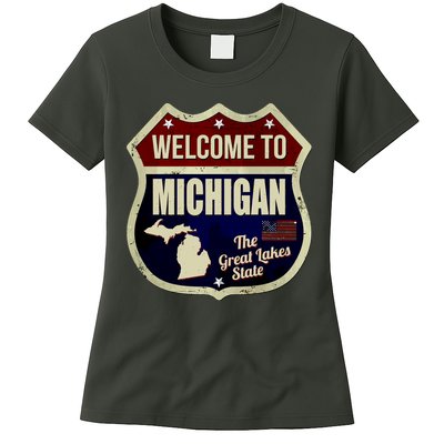 Michigan Vintage Metal Road Sign Logo Womens T-Shirt