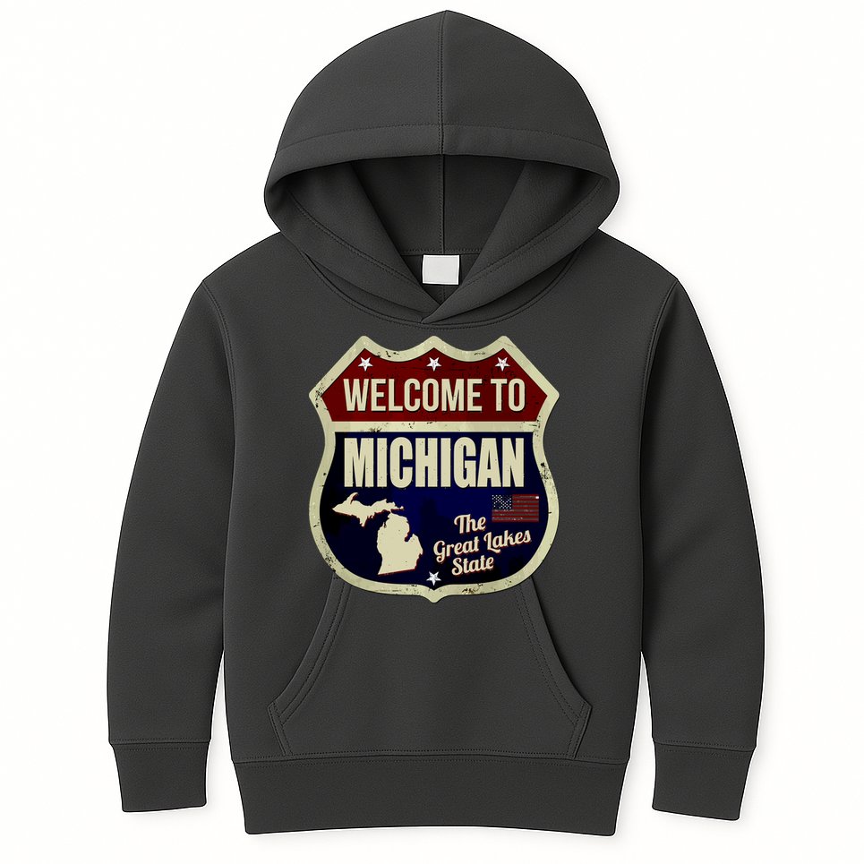 Michigan Vintage Metal Road Sign Logo Kids Hoodie