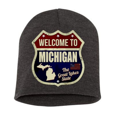 Michigan Vintage Metal Road Sign Logo Short Acrylic Beanie