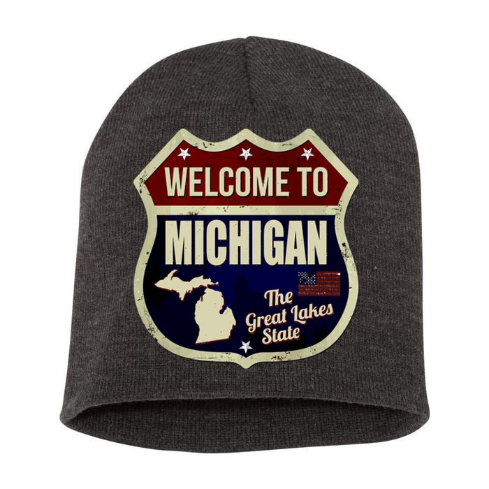 Michigan Vintage Metal Road Sign Logo Short Acrylic Beanie