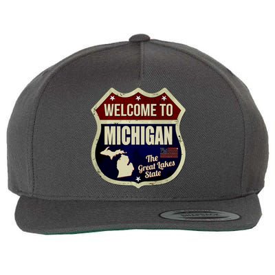 Michigan Vintage Metal Road Sign Logo Wool Snapback Cap