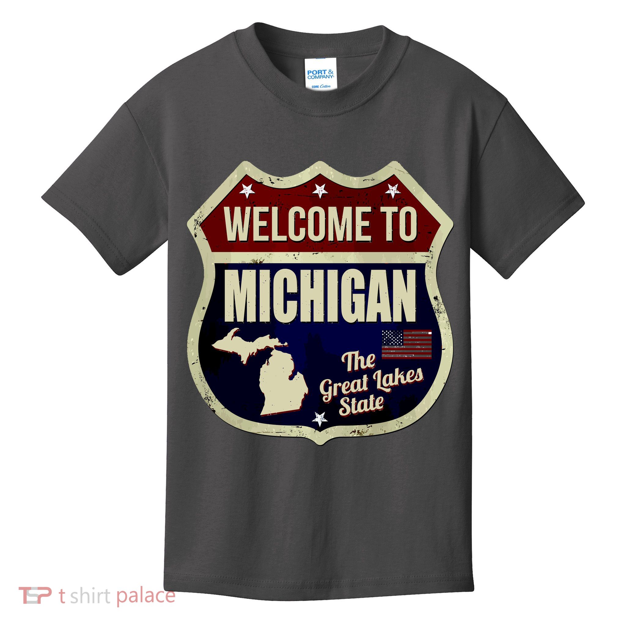 Michigan Vintage Metal Road Sign Logo Kids T-Shirt