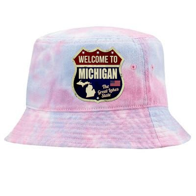 Michigan Vintage Metal Road Sign Logo Tie-Dyed Bucket Hat