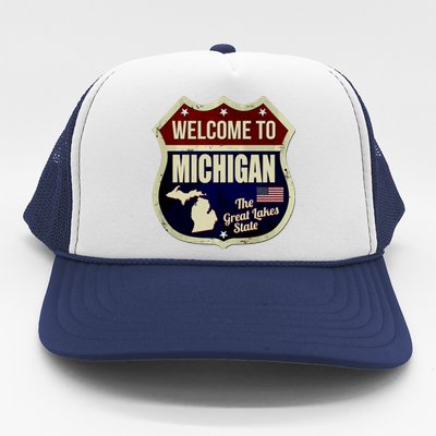 Michigan Vintage Metal Road Sign Logo Trucker Hat