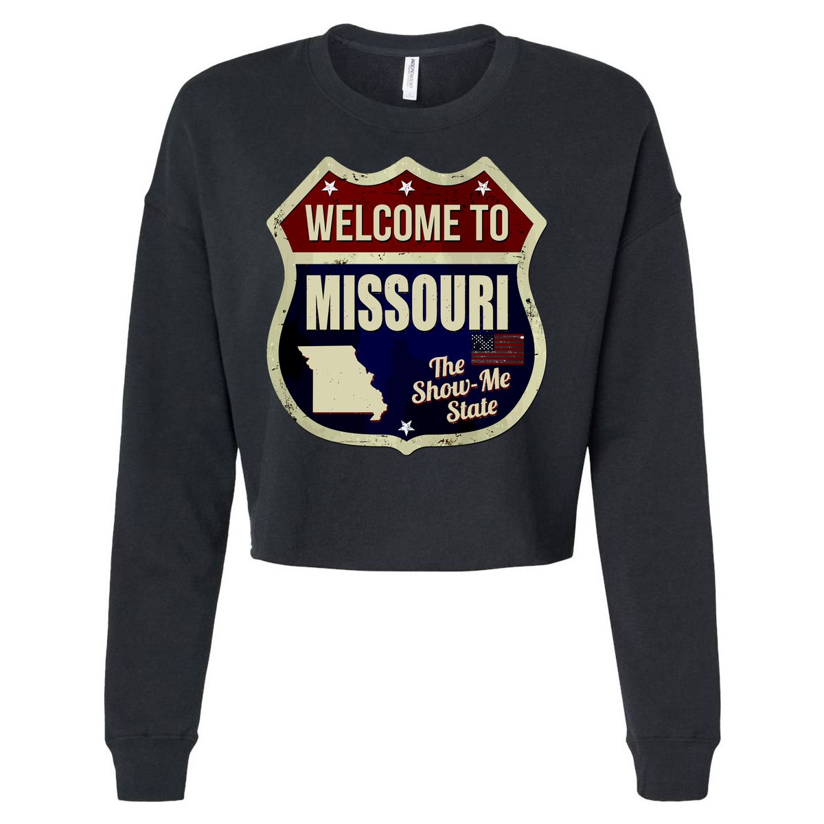 Missouri Vintage Metal Road Sign Logo Cropped Pullover Crew