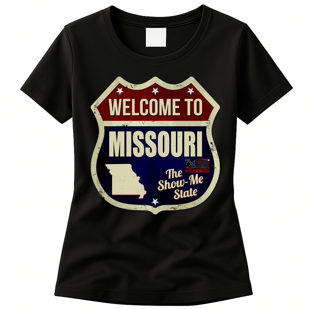Missouri Vintage Metal Road Sign Logo Womens T-Shirt