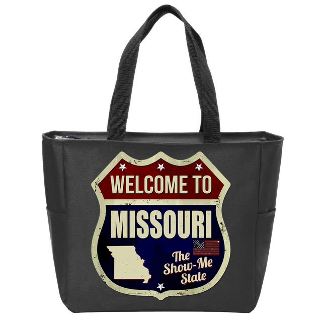 Missouri Vintage Metal Road Sign Logo Zip Tote Bag