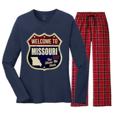 Missouri Vintage Metal Road Sign Logo Women's Long Sleeve Flannel Pajama Set 