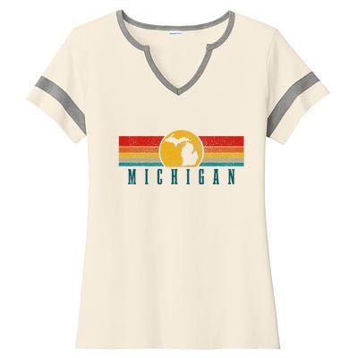 Michigan Vintage Map Roots Pride Retro Ladies Halftime Notch Neck Tee