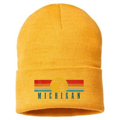 Michigan Vintage Map Roots Pride Retro Sustainable Knit Beanie