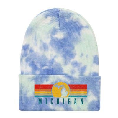 Michigan Vintage Map Roots Pride Retro Tie Dye 12in Knit Beanie