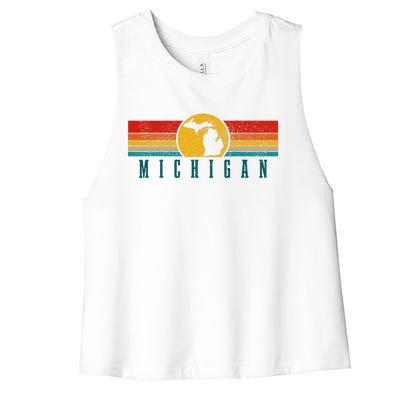 Michigan Vintage Map Roots Pride Retro Women's Racerback Cropped Tank