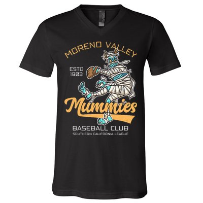 Moreno Valley Mummies Minor League Retro Baseball Team V-Neck T-Shirt
