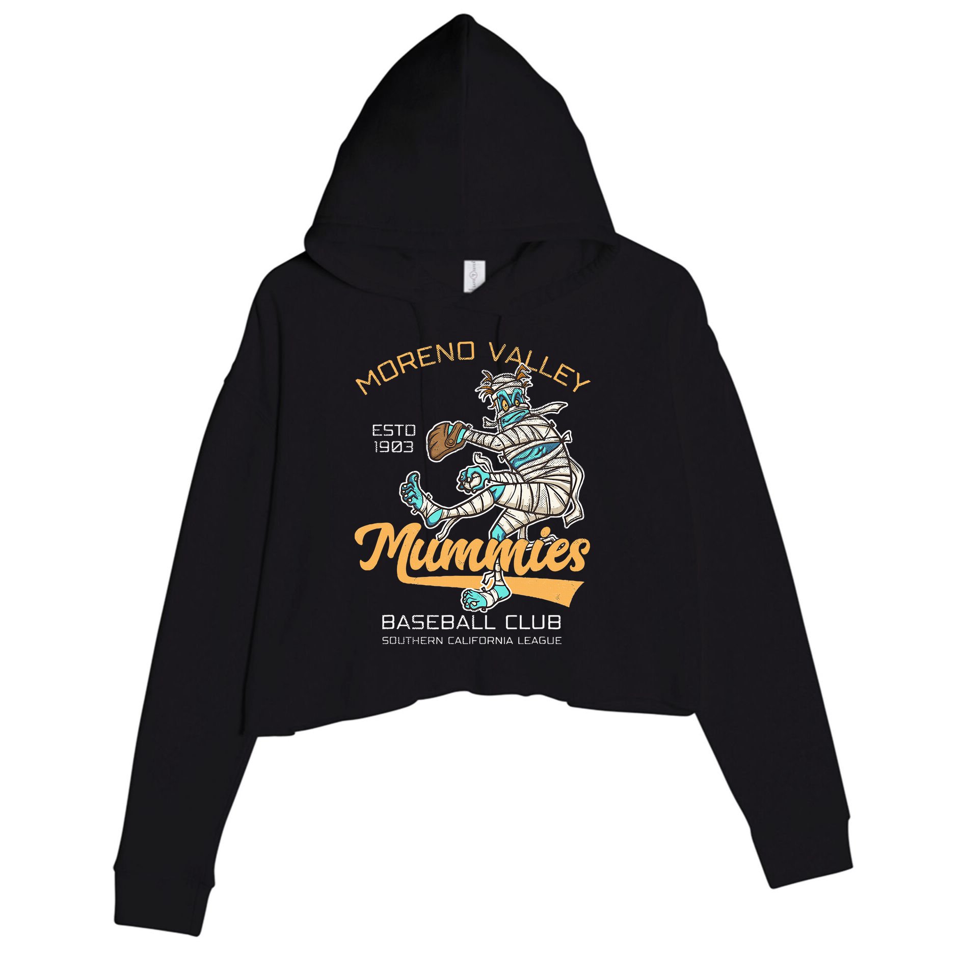 Moreno Valley Mummies Minor League Retro Baseball Team Crop Fleece Hoodie