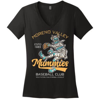 Moreno Valley Mummies Minor League Retro Baseball Team Women's V-Neck T-Shirt