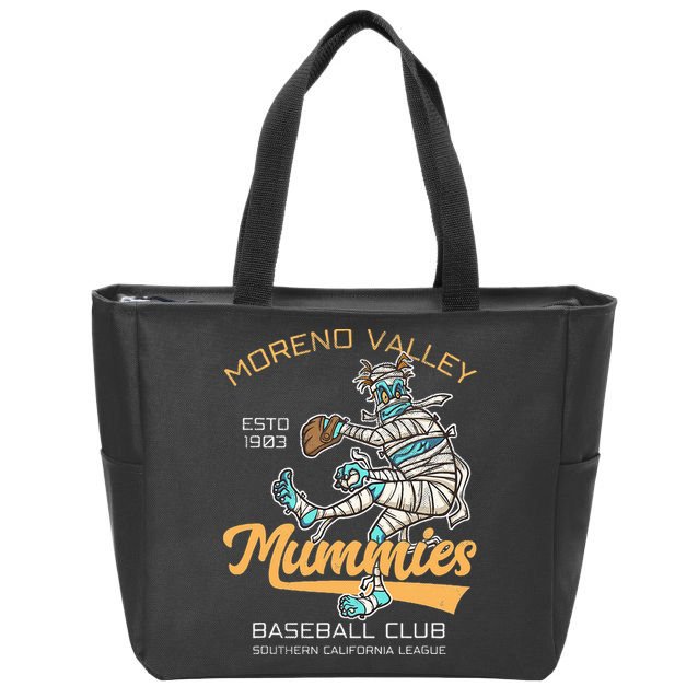Moreno Valley Mummies Minor League Retro Baseball Team Zip Tote Bag