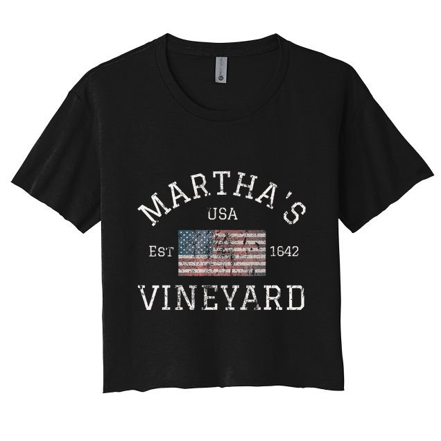 MarthaS Vineyard Massachusetts American Flag Usa Vintage Crop Top