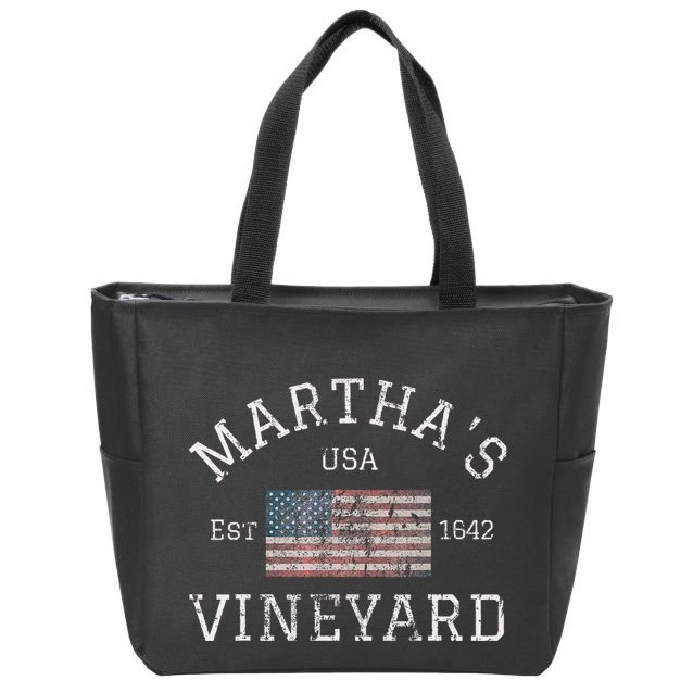 MarthaS Vineyard Massachusetts American Flag Usa Vintage Zip Tote Bag