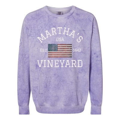 Marthas Vineyard Massachusetts American Flag Usa Vintage Colorblast Crewneck Sweatshirt