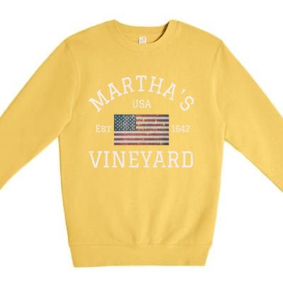 Marthas Vineyard Massachusetts American Flag Usa Vintage Premium Crewneck Sweatshirt