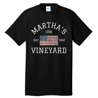 Marthas Vineyard Massachusetts American Flag Usa Vintage Tall T-Shirt