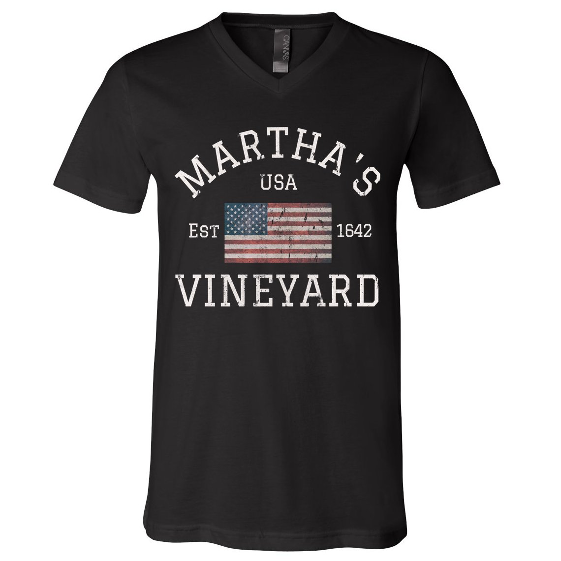 Marthas Vineyard Massachusetts American Flag Usa Vintage V-Neck T-Shirt