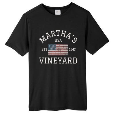 Marthas Vineyard Massachusetts American Flag Usa Vintage Tall Fusion ChromaSoft Performance T-Shirt