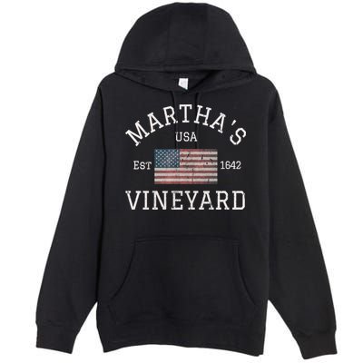 Marthas Vineyard Massachusetts American Flag Usa Vintage Premium Pullover Hoodie