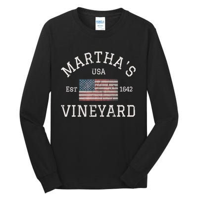 Marthas Vineyard Massachusetts American Flag Usa Vintage Tall Long Sleeve T-Shirt