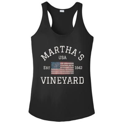 Marthas Vineyard Massachusetts American Flag Usa Vintage Ladies PosiCharge Competitor Racerback Tank