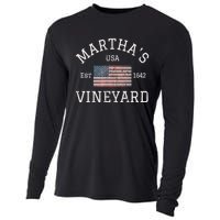 Marthas Vineyard Massachusetts American Flag Usa Vintage Cooling Performance Long Sleeve Crew