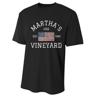 Marthas Vineyard Massachusetts American Flag Usa Vintage Performance Sprint T-Shirt